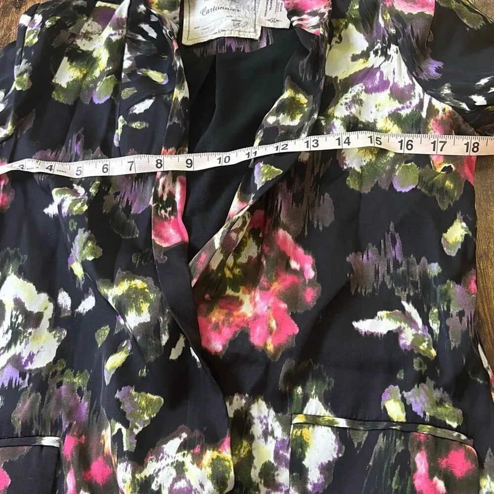 Anthropologie Cartonnier black floral silky blazer jacket XS Rhian summer weight